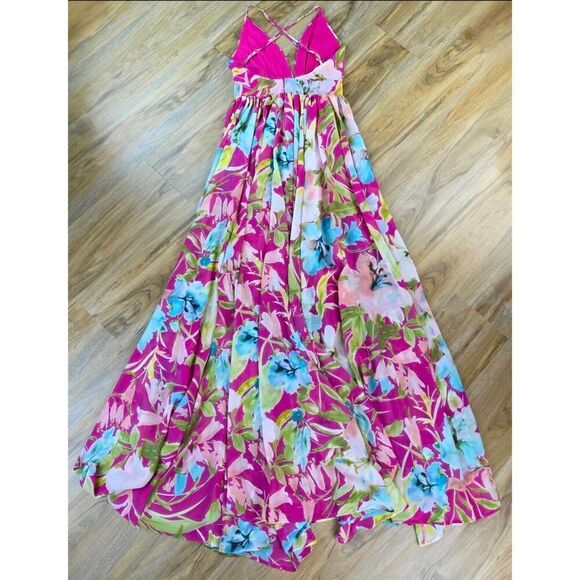 🩵NWT Meghan LA Red Watercolor Enchanted Garden Sleeveless Maxi Dress Small - Picture 8 of 12